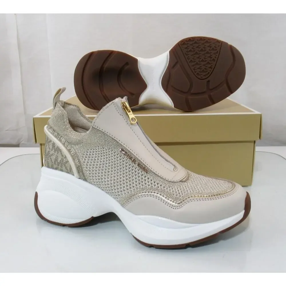 Michael Kors Zuma Slip On Trainer Sporty Wedge Sneakers Leather Pale Gold
